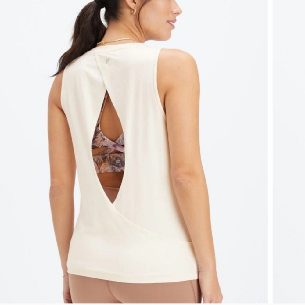 FABLETICS BLAKE OPEN BACK TANK TOP SOFT EGRET CREAM IVORY DRY FLEX NWT L  12 …